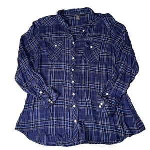 TORRID Blue Plaid Button Up Long Sleeve Shirt Womens Size 4X